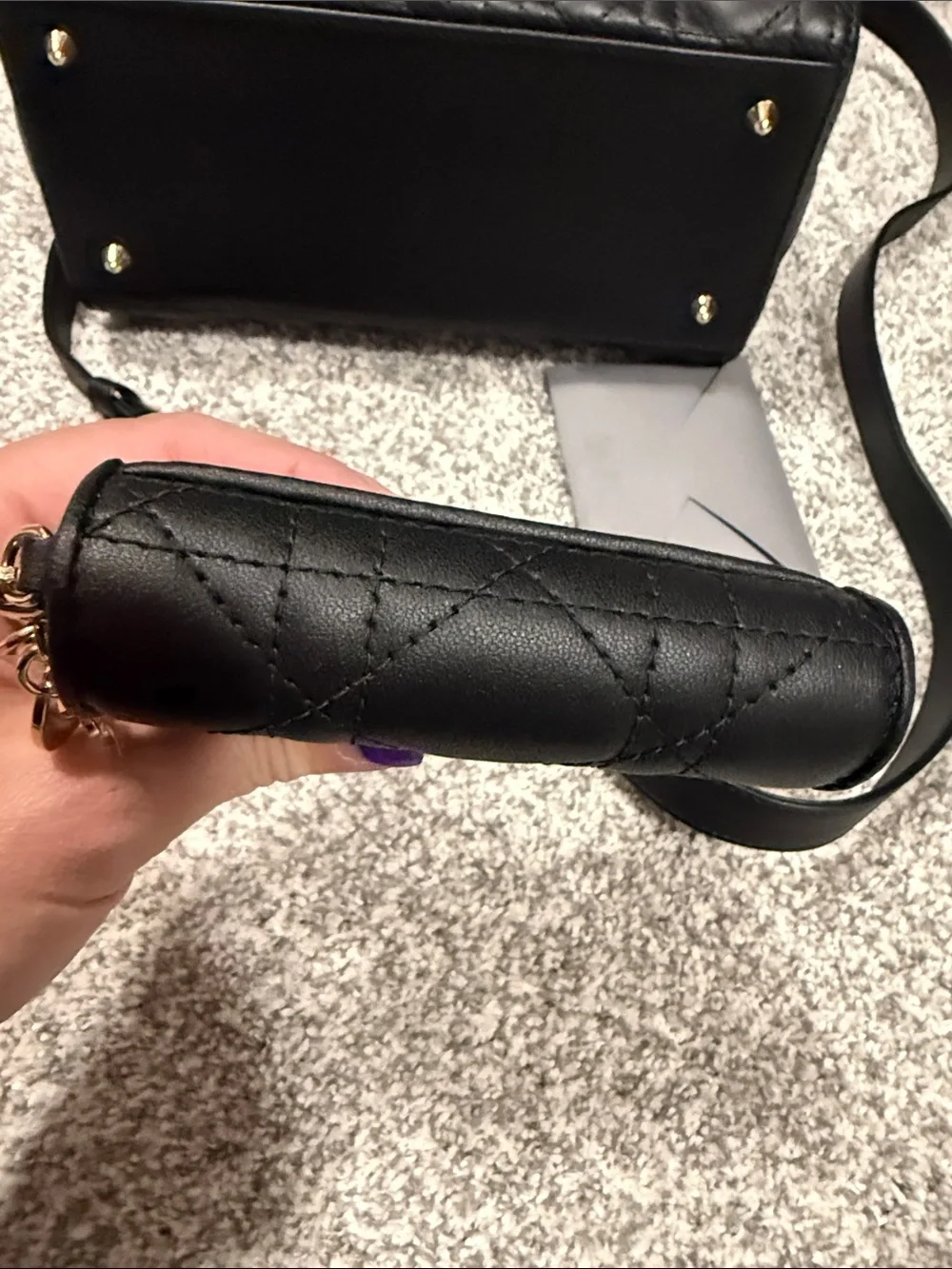Dior Black Quilted Leather Top-Handle Bag with Gold Hardware and matching wallet